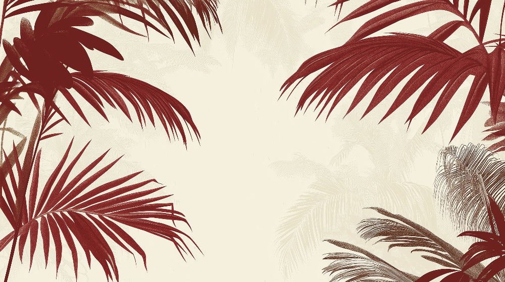 Burgundy Palm Leaf Wallpaper design file showing detailed tropical pattern on cream background