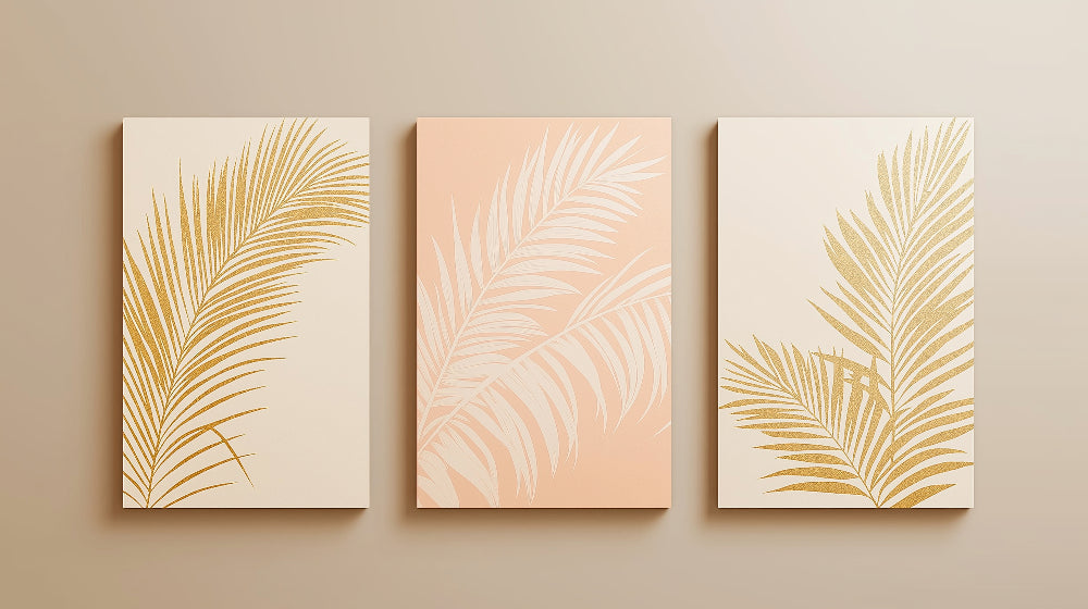 Gold and blush palm leaf wallpaper design file showing detailed botanical pattern