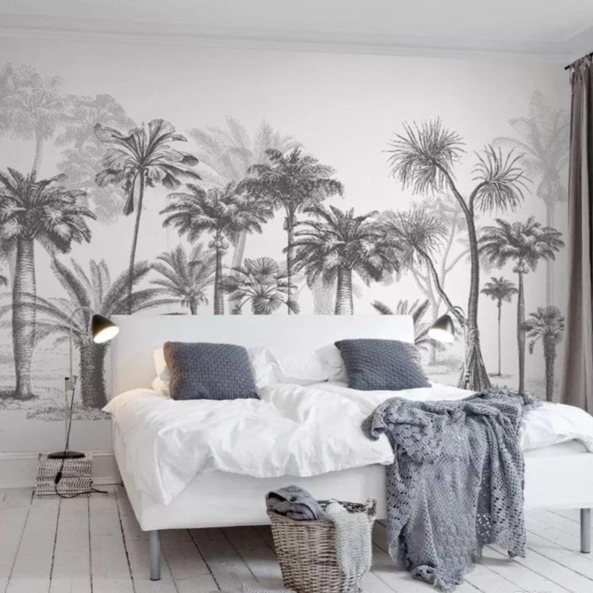 Black and white palm tree design file showing intricate tropical forest pattern