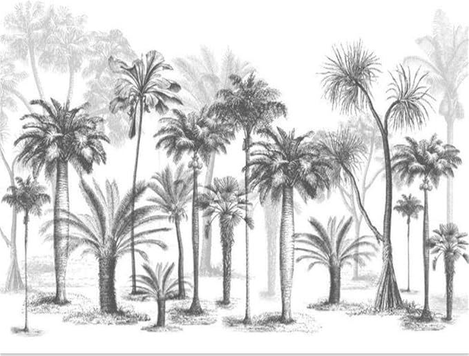 Black and white tropical forest design file showing detailed palm fronds and shadows pattern