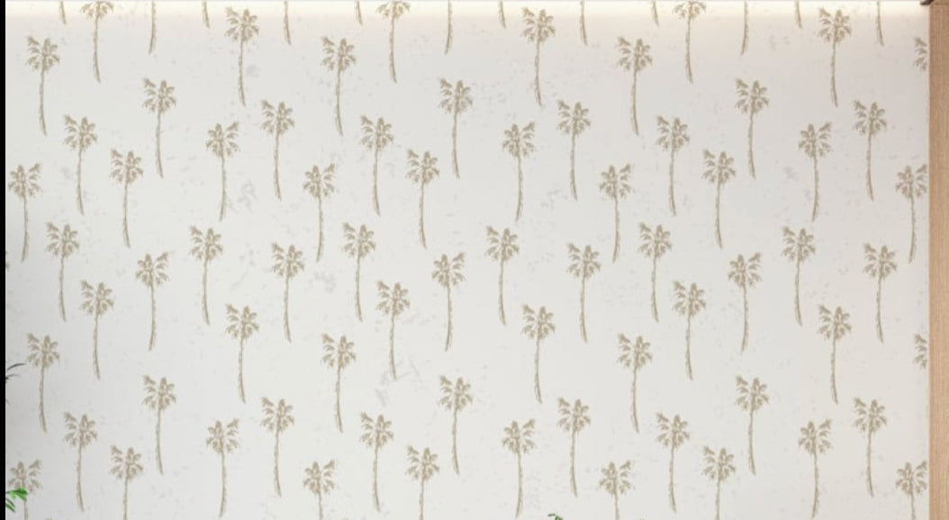 Palm Tree Wallpaper design file showing elegant beige palm pattern on white background