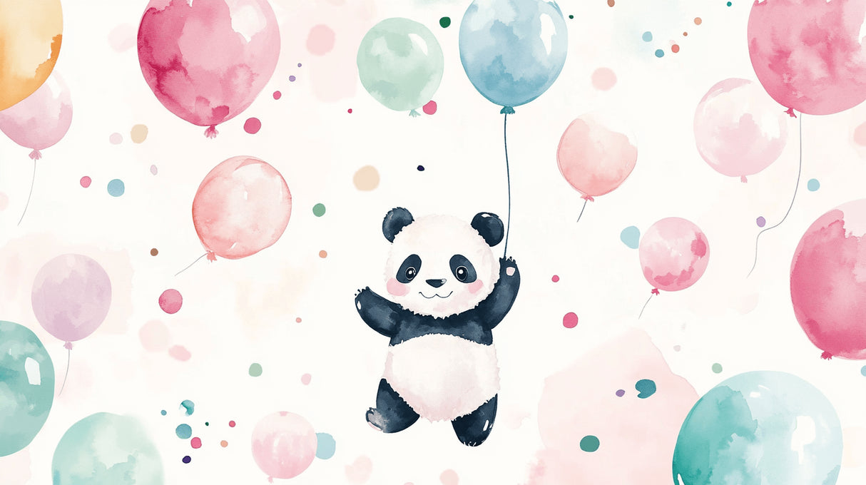 Panda wallpaper design file showing full pattern with floating balloons and pastel colors