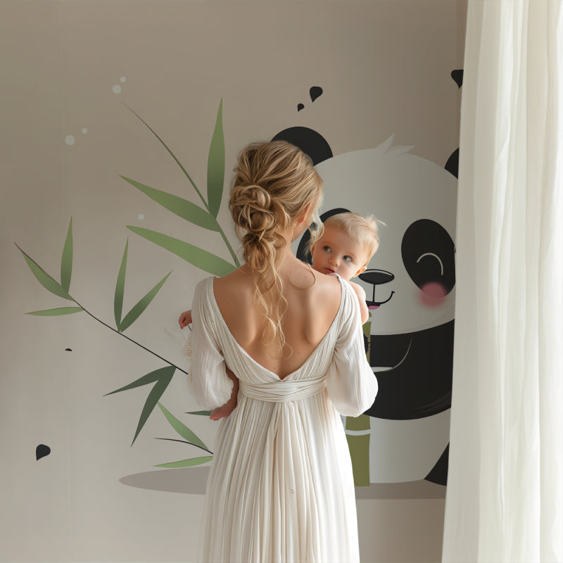 Panda and bamboo wallpaper bringing charm to a kids bedroom