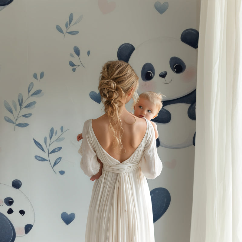 Kids panda wallpaper brightening up a small nursery space