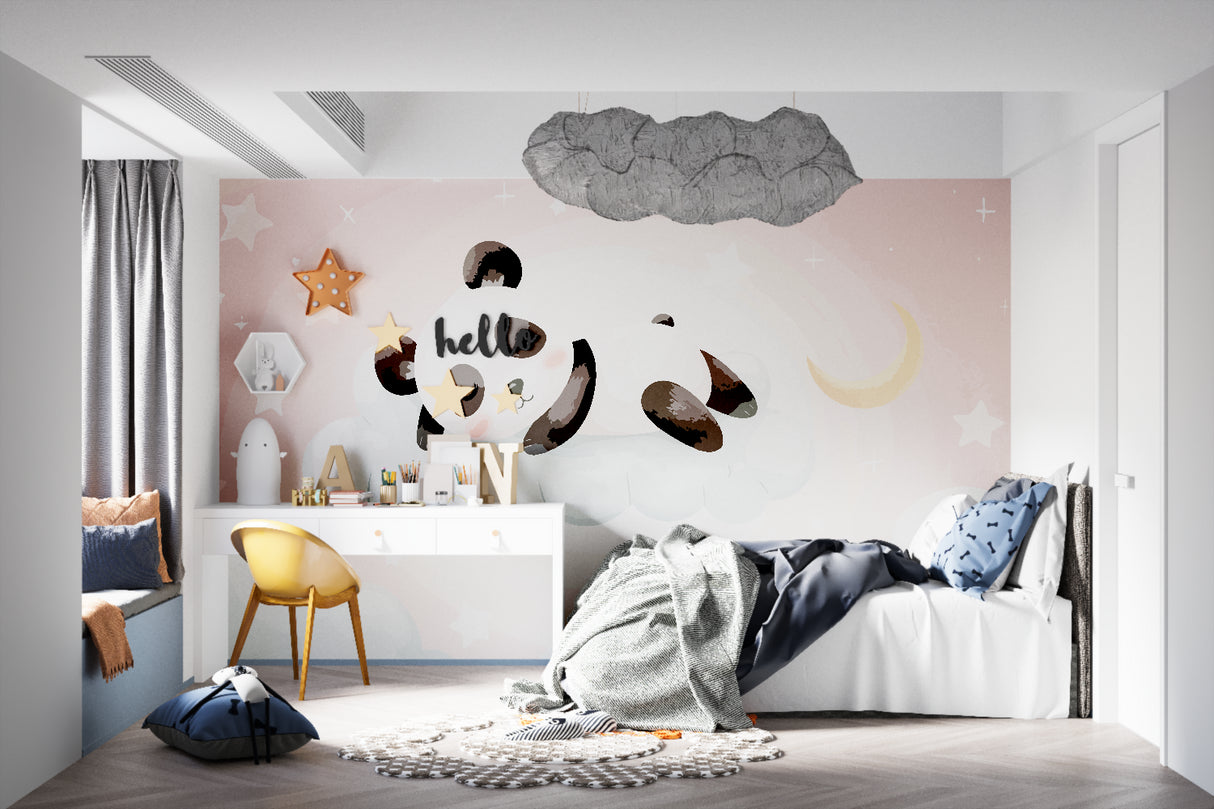 Nursery Panda Wallpaper complementing a minimalist playroom setup