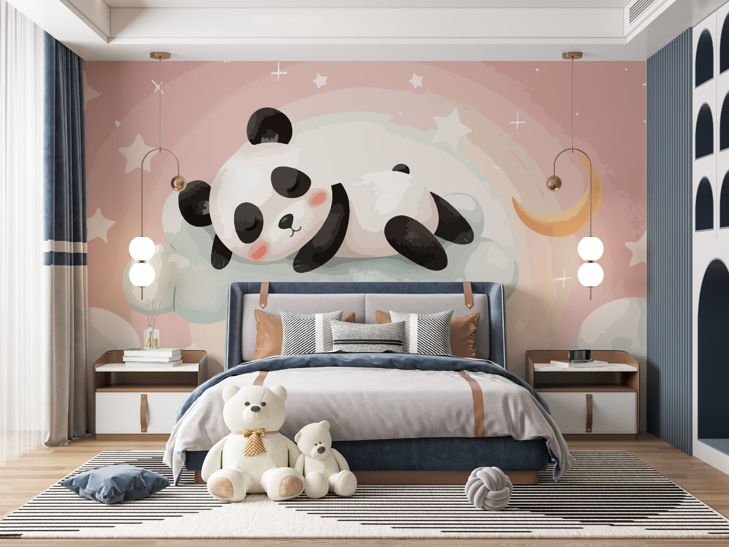 Kids Panda Wallpaper making a statement in a peaceful sleeping area