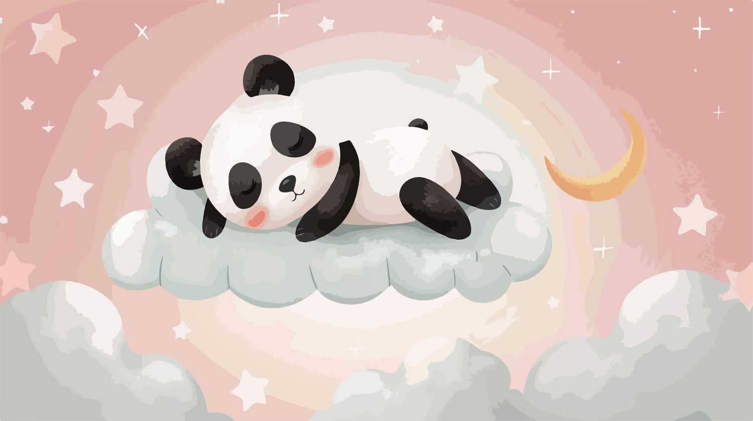 Panda Wallpaper design file showing full pattern with starry pink sky and floating panda