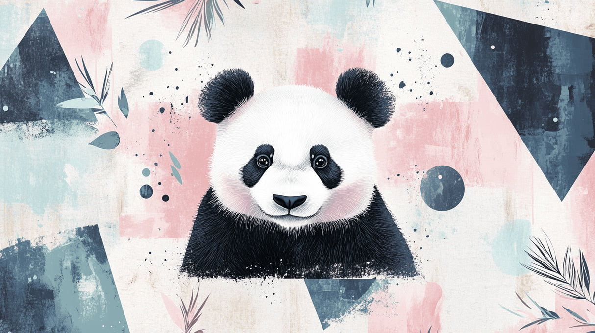 Design file of geometric panda pattern with pastel colors and modern shapes