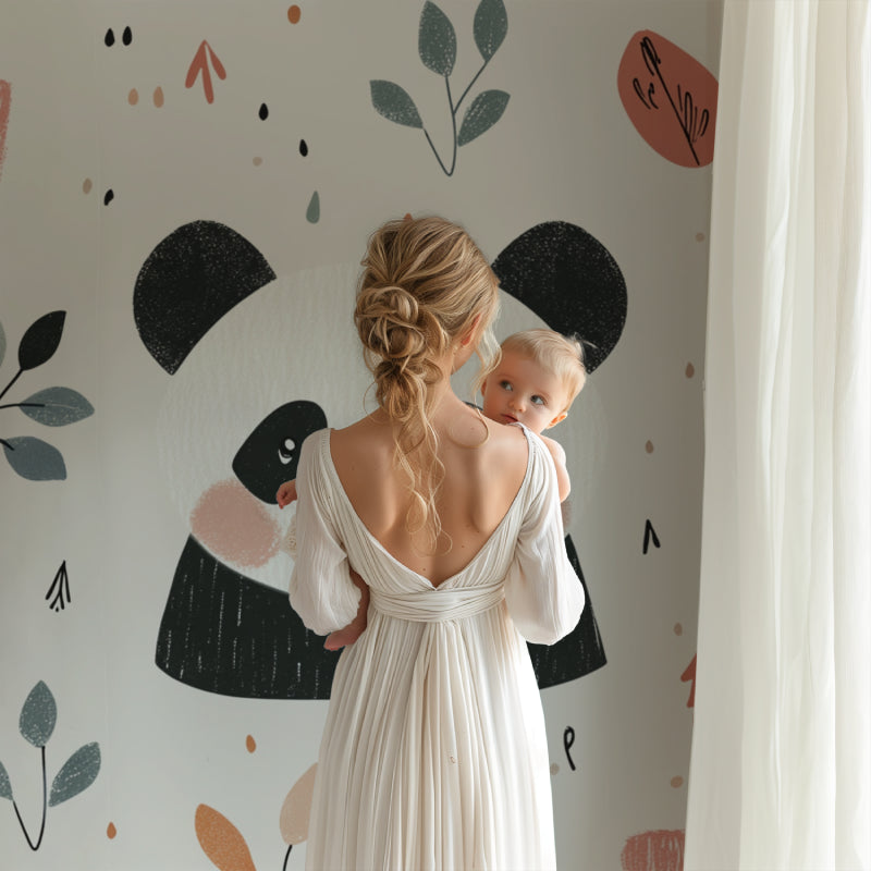 Pink panda wallpaper in toddler bedroom setting