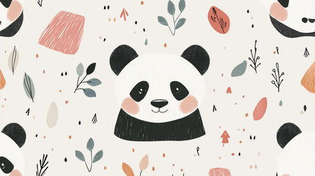 Panda wallpaper design file showing full pattern with pink accents and botanical elements