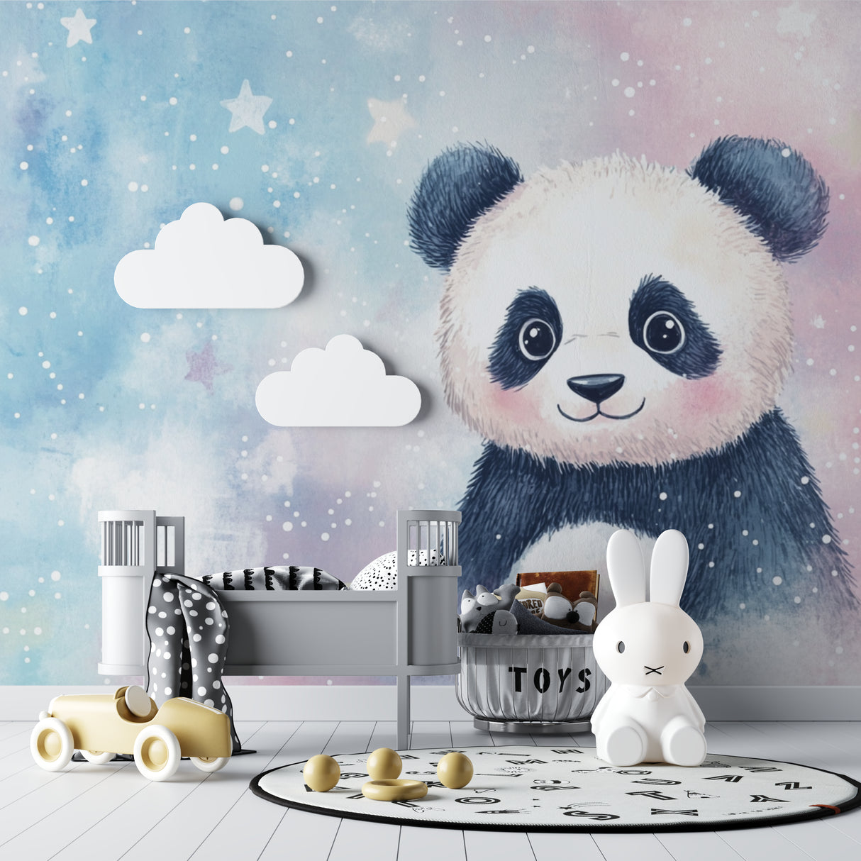Baby room transformed with dreamy panda wallpaper and matching decor