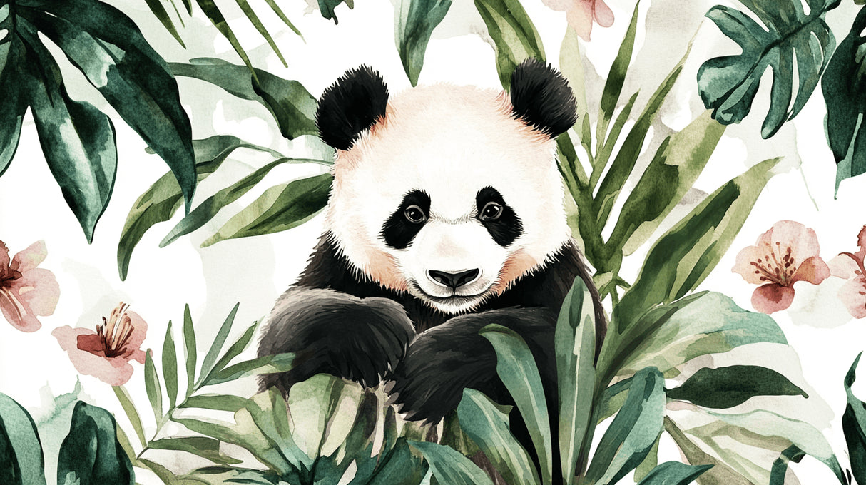 Panda and tropical jungle watercolor design file showing intricate pattern details