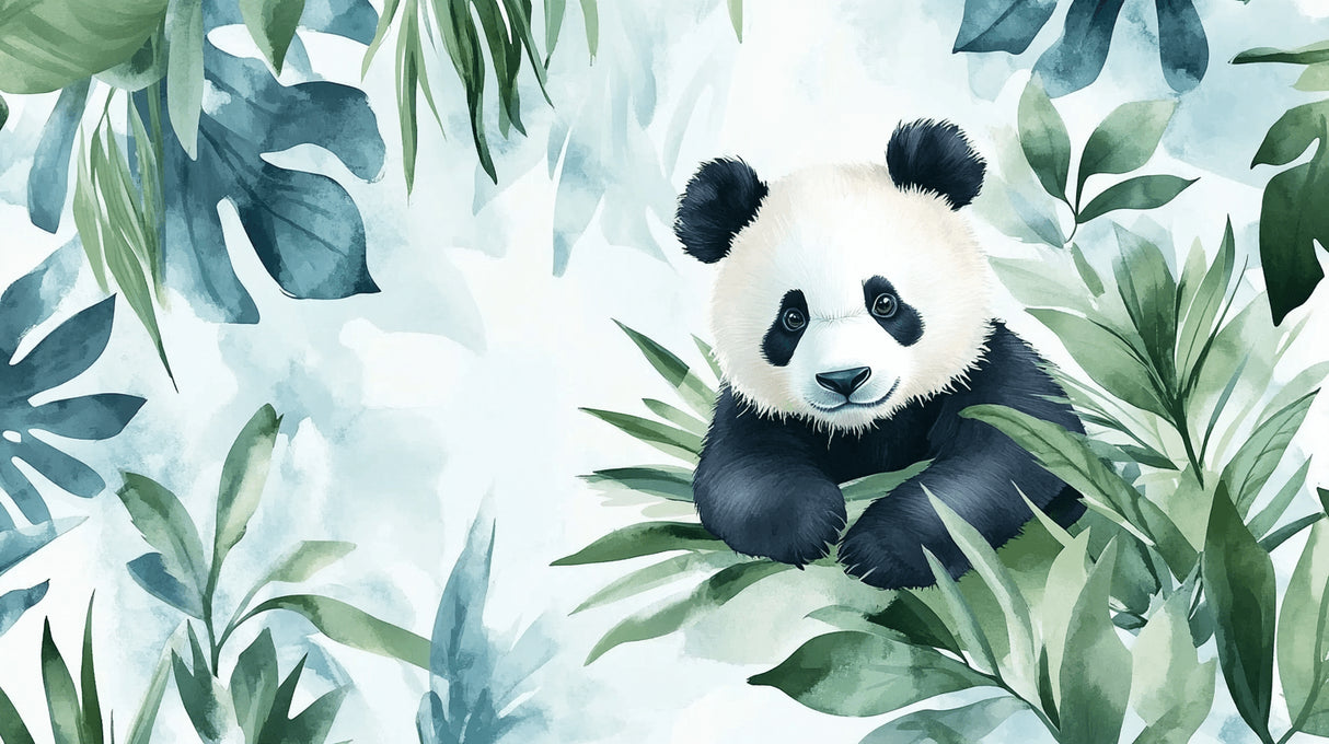 Panda wallpaper design file showing watercolor technique and tropical elements