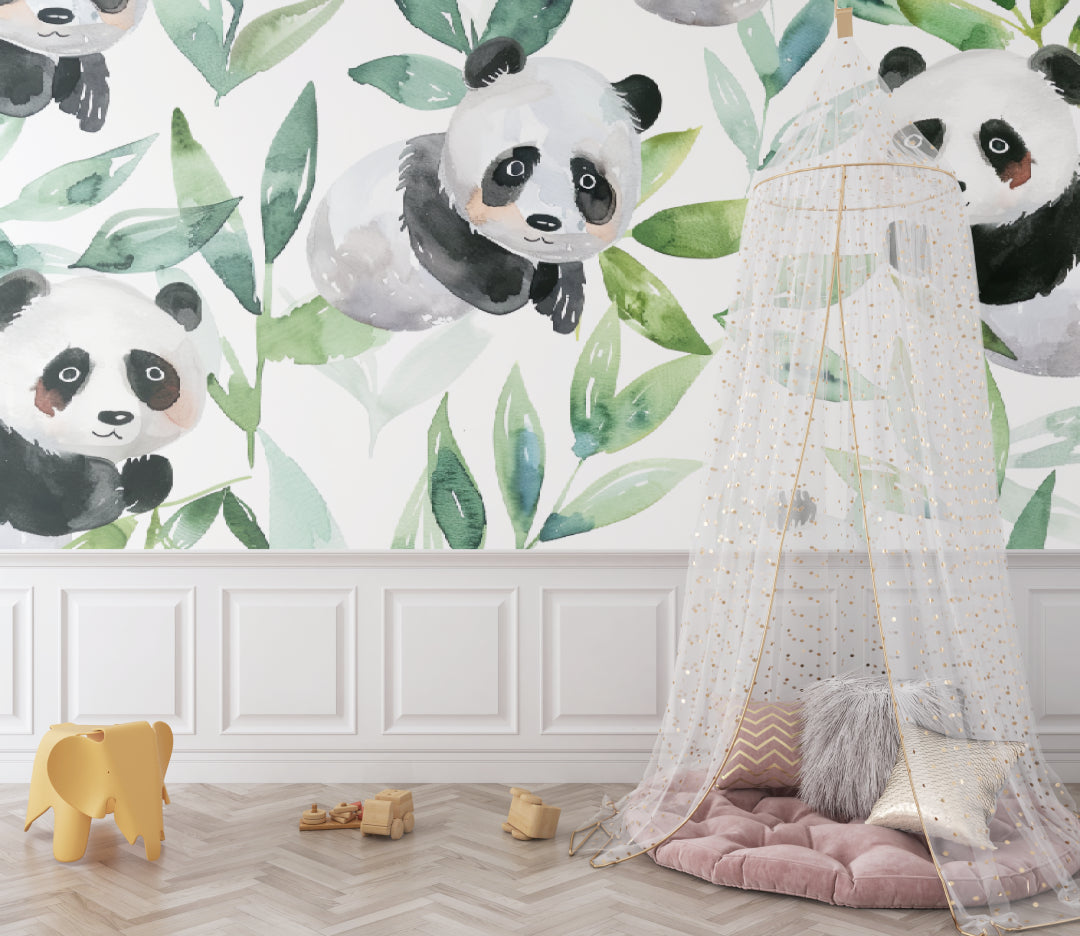 Watercolor panda and bamboo forest design file showing full pattern detail
