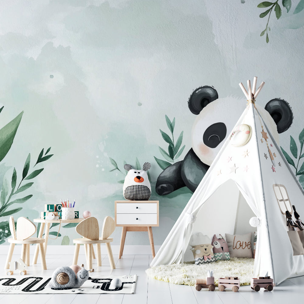 Watercolor panda design adding serenity to a modern living space