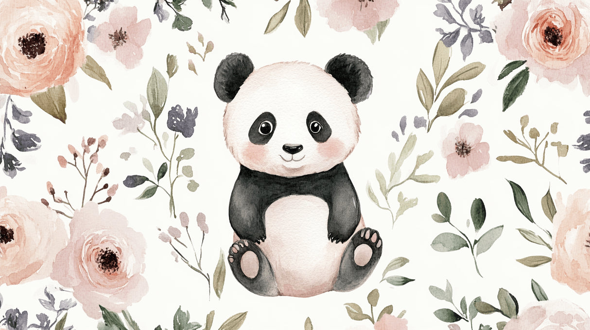 Panda and watercolor flowers design file showing intricate pattern details