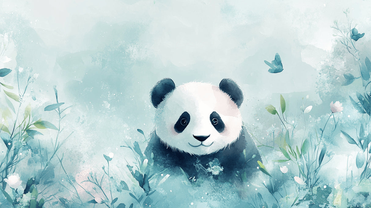Panda watercolor wallpaper design file showing gentle forest fantasy pattern