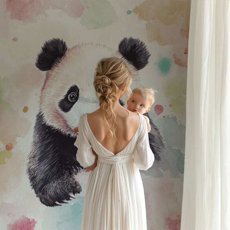 Panda Wall Mural brightening up a child's reading corner with soft pastel tones