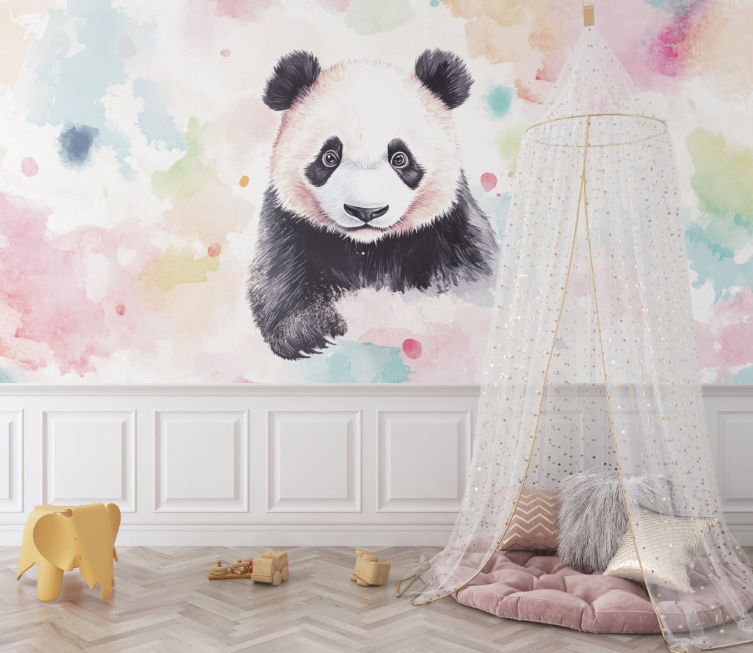 Panda Wallpaper Design showcased in a minimalist bedroom setting