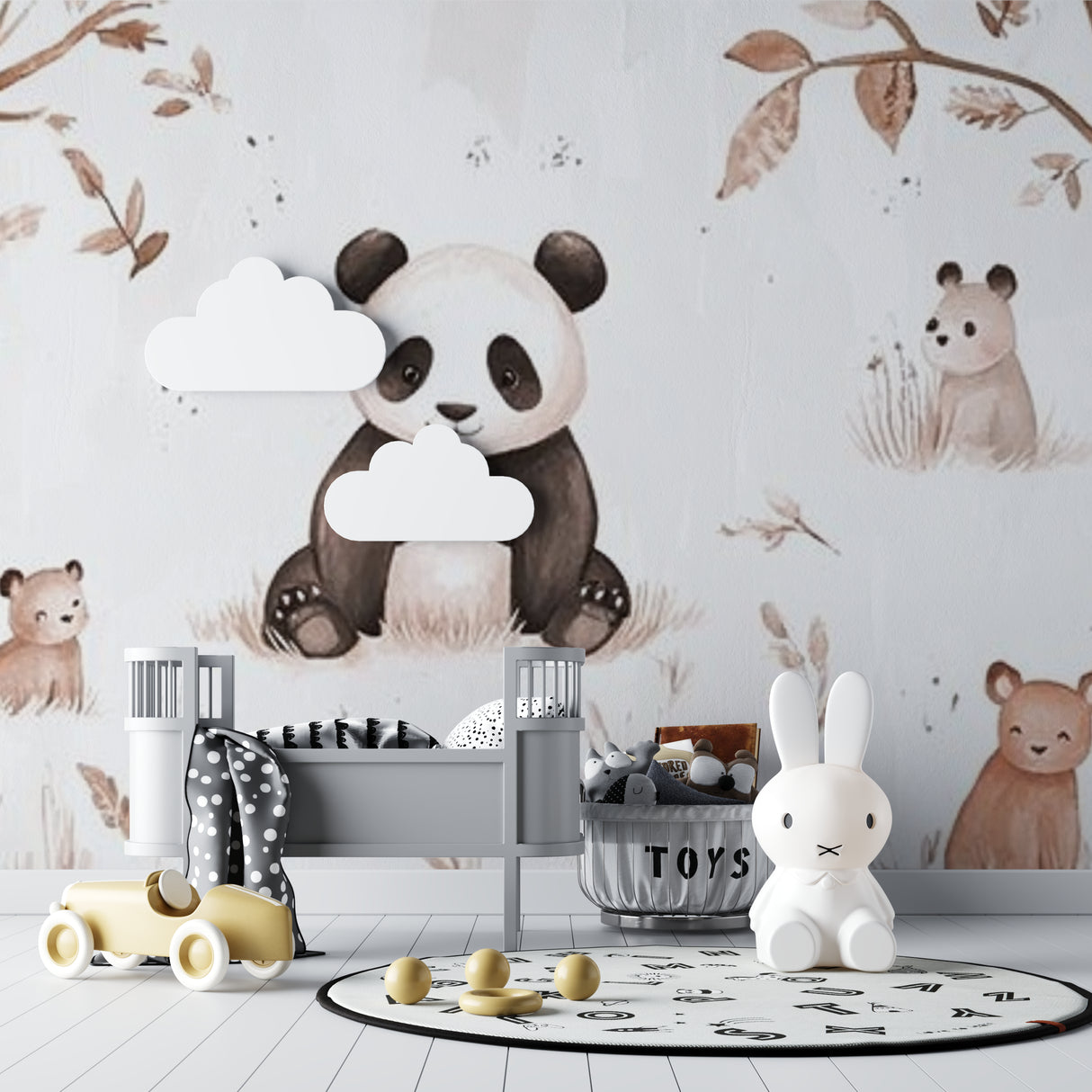 Panda mural creating sweet dreams in toddler bedroom