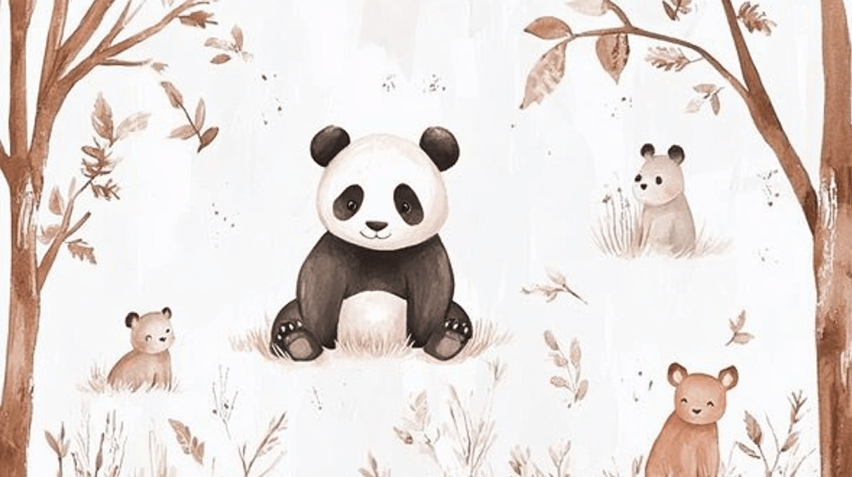 Watercolor panda and woodland animals design file showing delicate pattern details