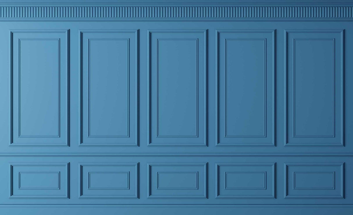Classic blue paneling wallpaper design file showing detailed molding pattern and rich azure finish