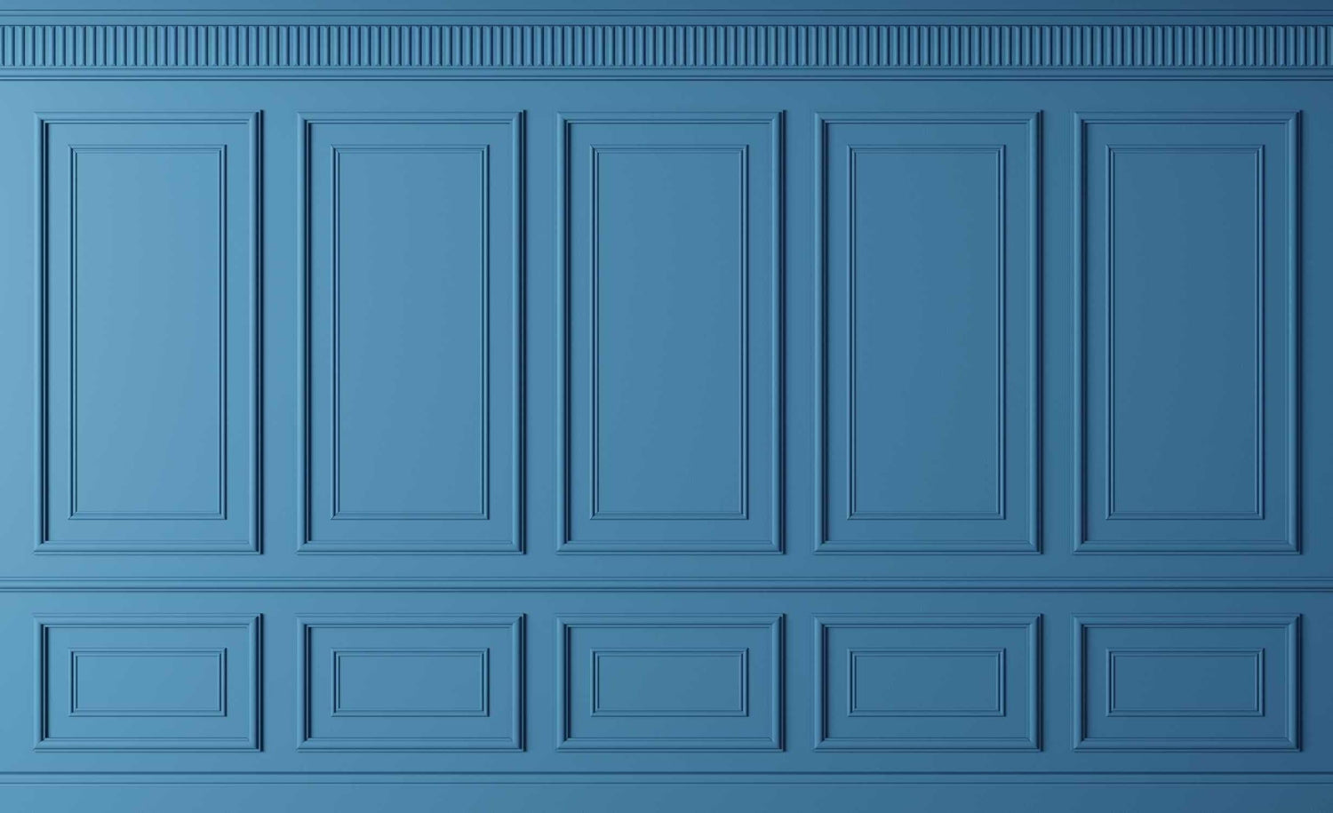 Classic blue paneling wallpaper design file showing detailed molding pattern and rich azure finish