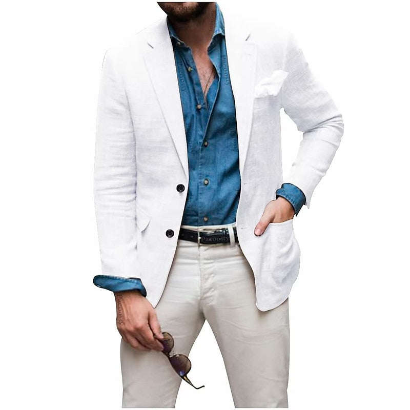 Linen Summer Blazer Classic Ivory Two-Button Design - Product example