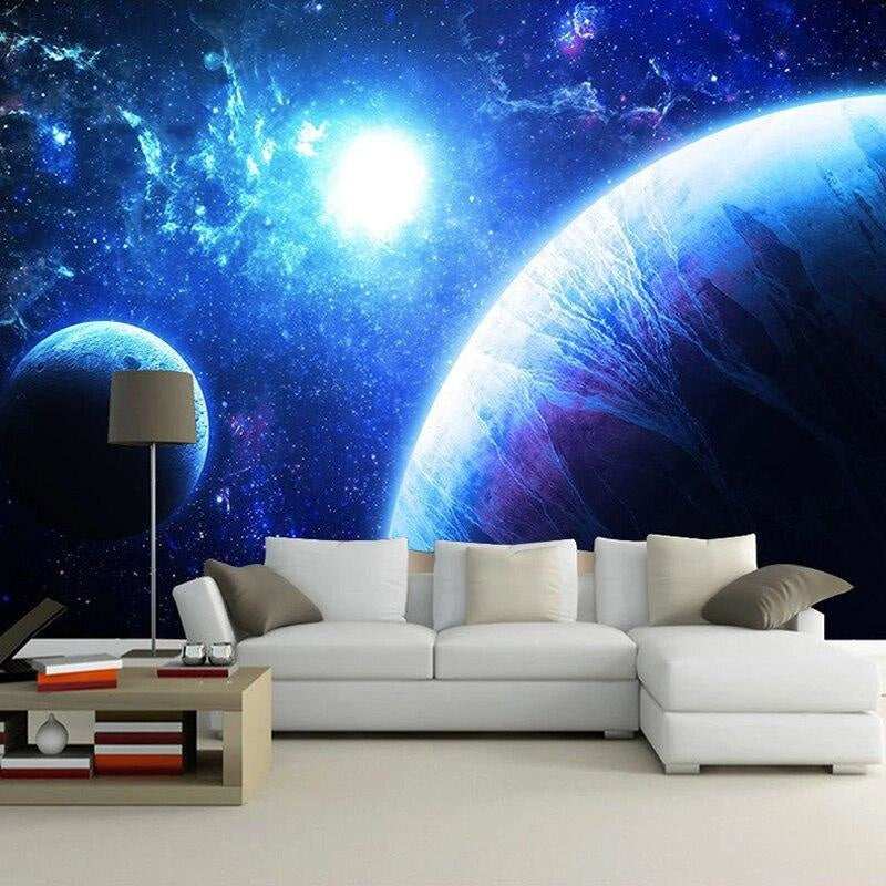 Space Mural Wallpaper | Blue Galaxy and Planets Design