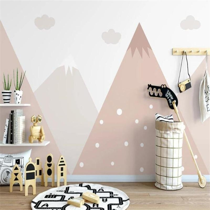 Mountain Mural Wallpaper | Soft Pink Nursery Design