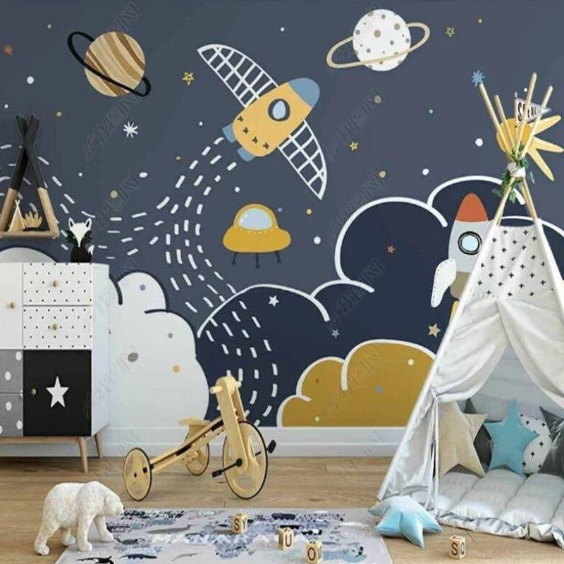 Space Mural Wallpaper | Kids Galaxy Adventure with Rockets