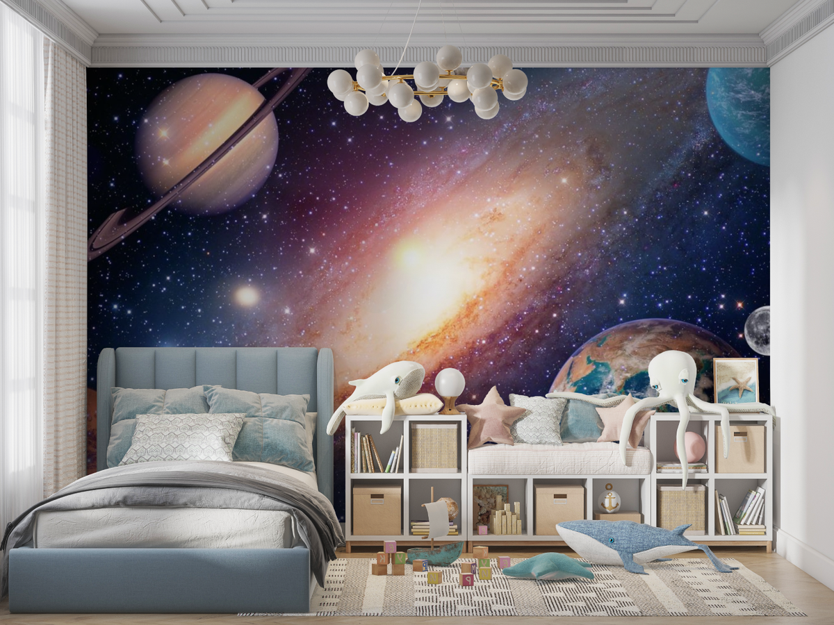 Galaxy Mural Wallpaper | Cosmic Space with Planets Design