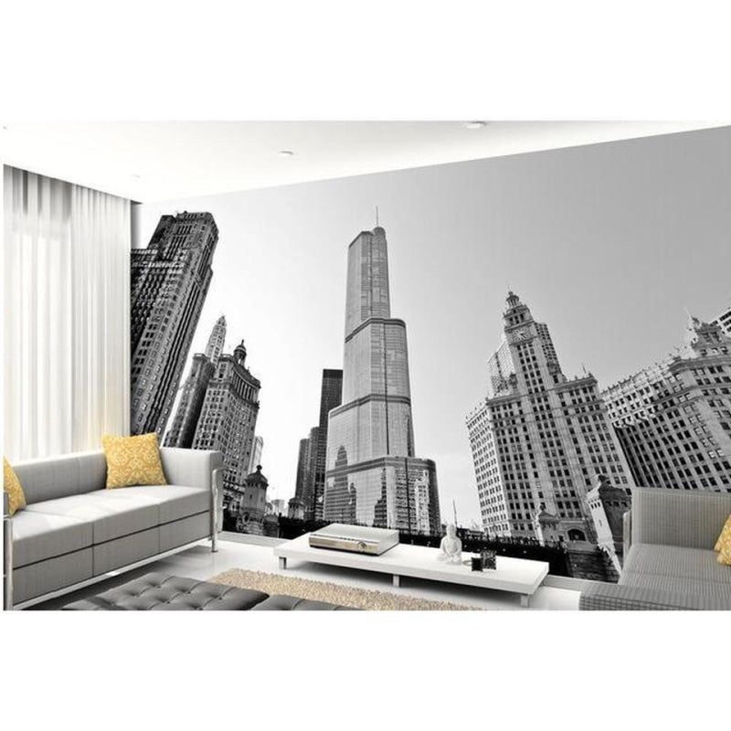 City Mural Wallpaper | Black and White Chicago Skyline
