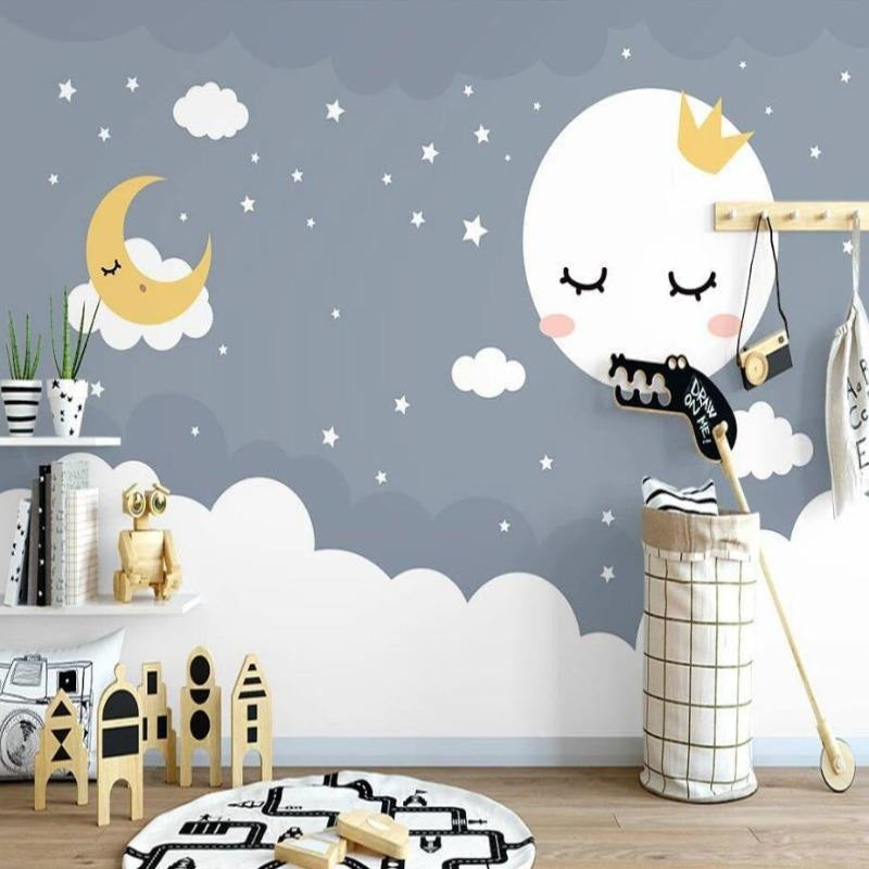 Moon and Stars Mural Wallpaper | Dreamy Night Sky Nursery Design