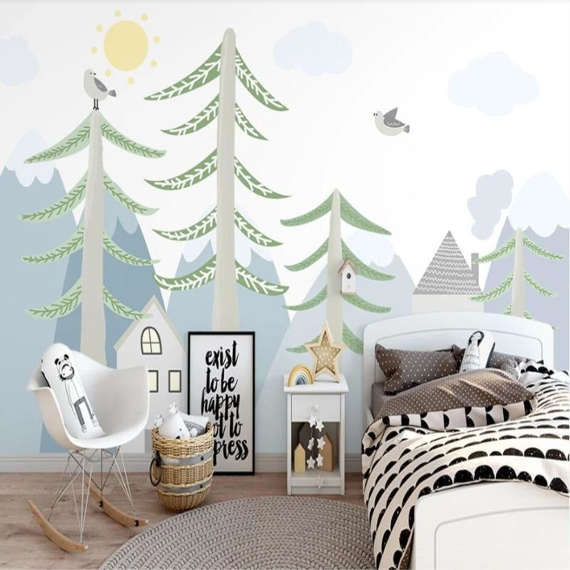 Forest Mural Wallpaper | Pine Trees and Mountain Scene