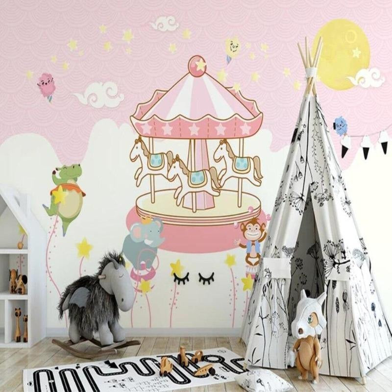 Carousel Mural Wallpaper | Pink Fantasy Nursery Theme
