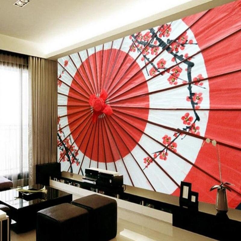 Japanese Mural Wallpaper | Cherry Blossom Red Fan Design