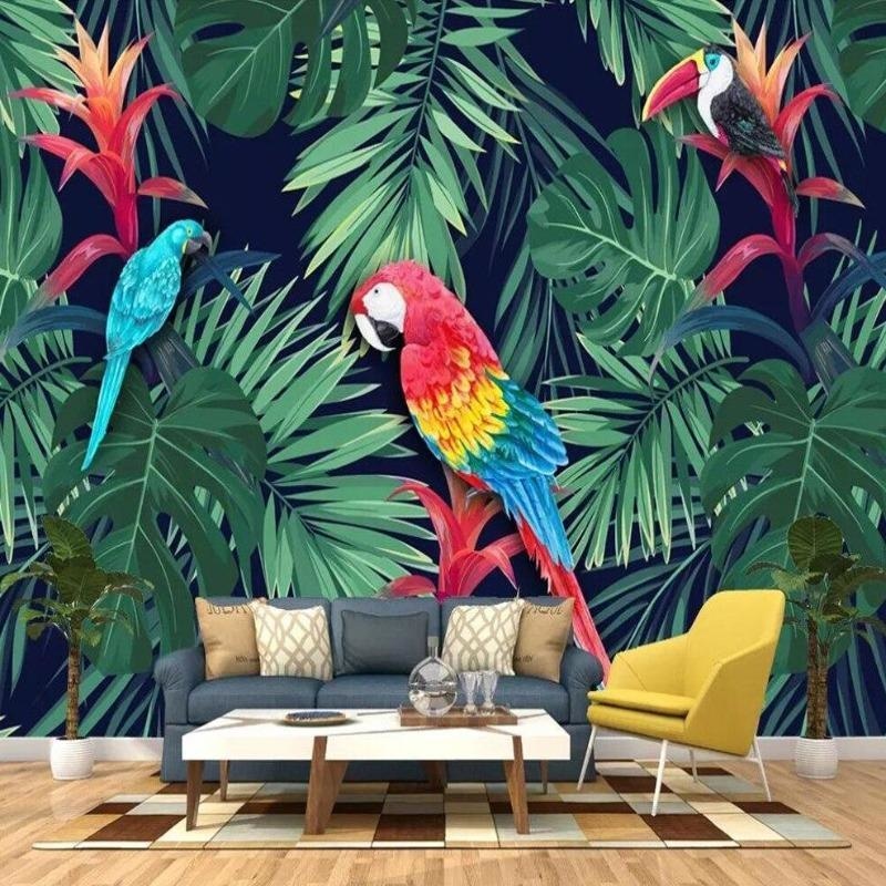 Tropical Birds Mural Wallpaper | Exotic Parrots in Jungle Paradise
