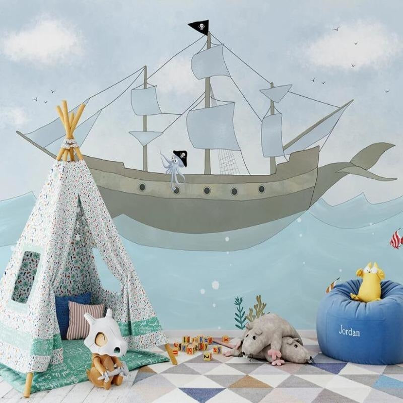 Pirate Ship Mural Wallpaper | Kids Adventure Ocean Scene