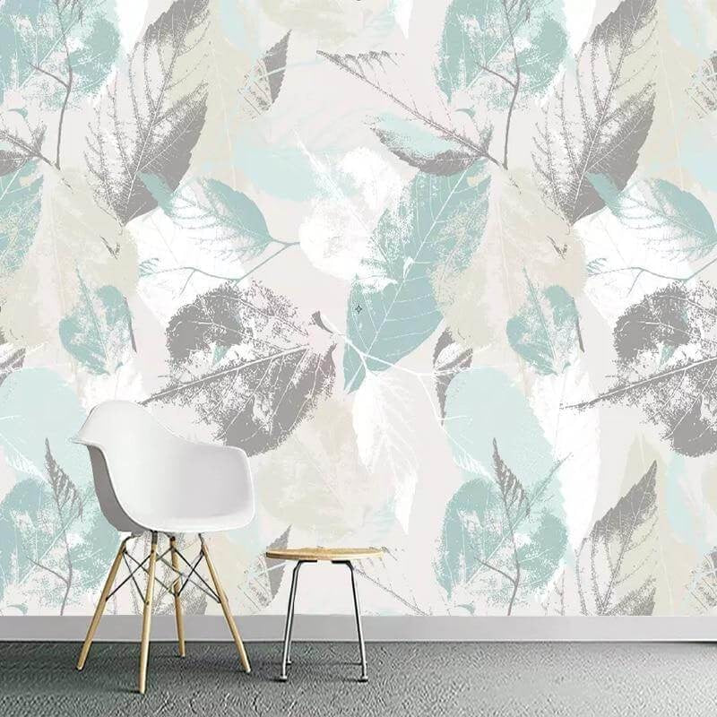 Foliage Mural Wallpaper | Mint and Grey Scandinavian Design
