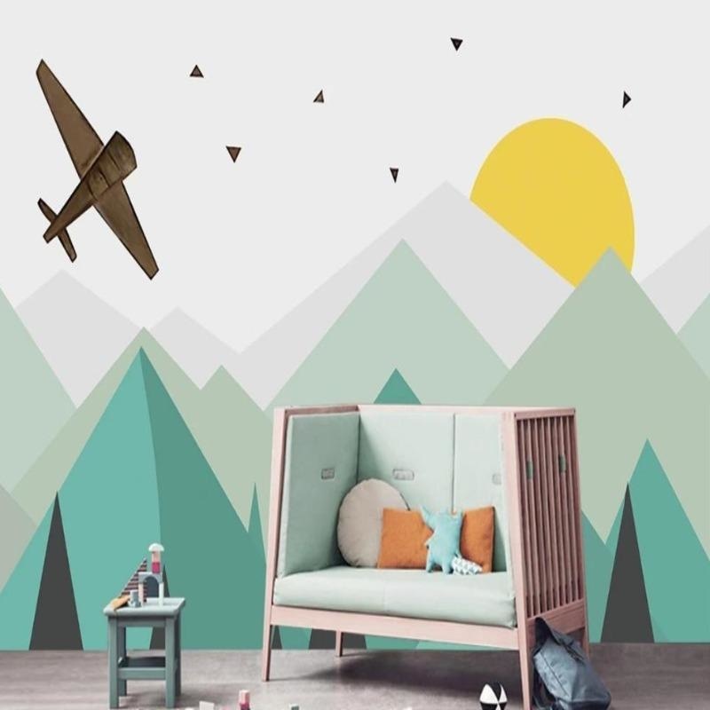 Mountain Mural Wallpaper | Adventure Aircraft Geometric Design