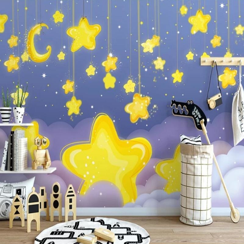 Stars Mural Wallpaper | Yellow Night Sky Design