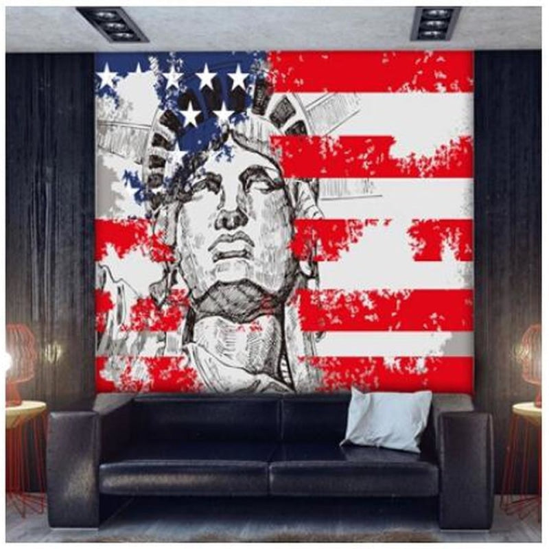 American Flag Mural Wallpaper | Liberty Statue Sketch Art
