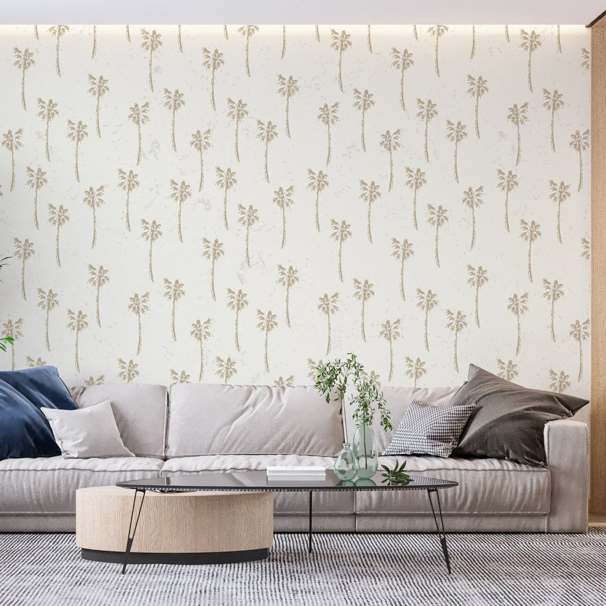 Palm Tree Mural Wallpaper | Elegant Beige Pattern on White