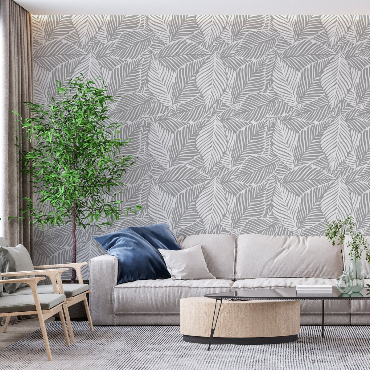 Tropical Mural Wallpaper | Grey Palm Leaf Pattern