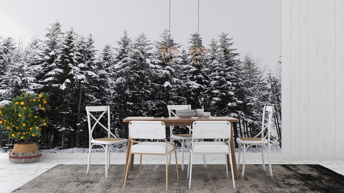 Winter Forest Mural Wallpaper | Snow-Covered Pine Trees