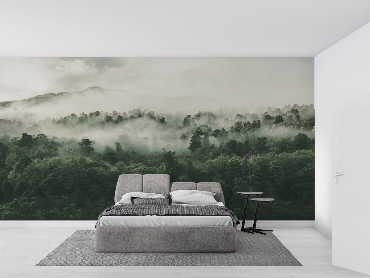 Forest Mural Wallpaper | Misty Mountain Landscape