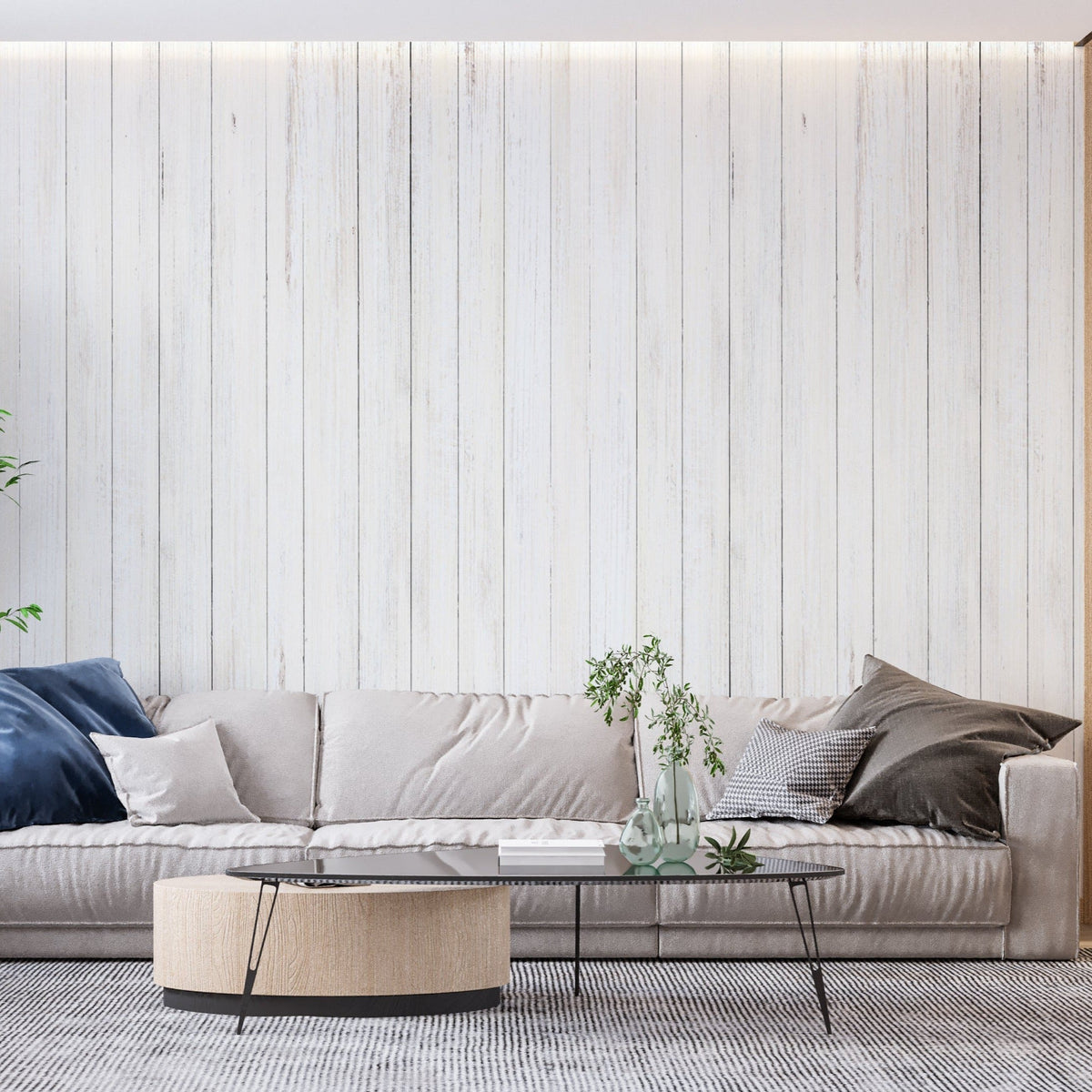 Wood Pattern Mural Wallpaper | White Washed Planks Design