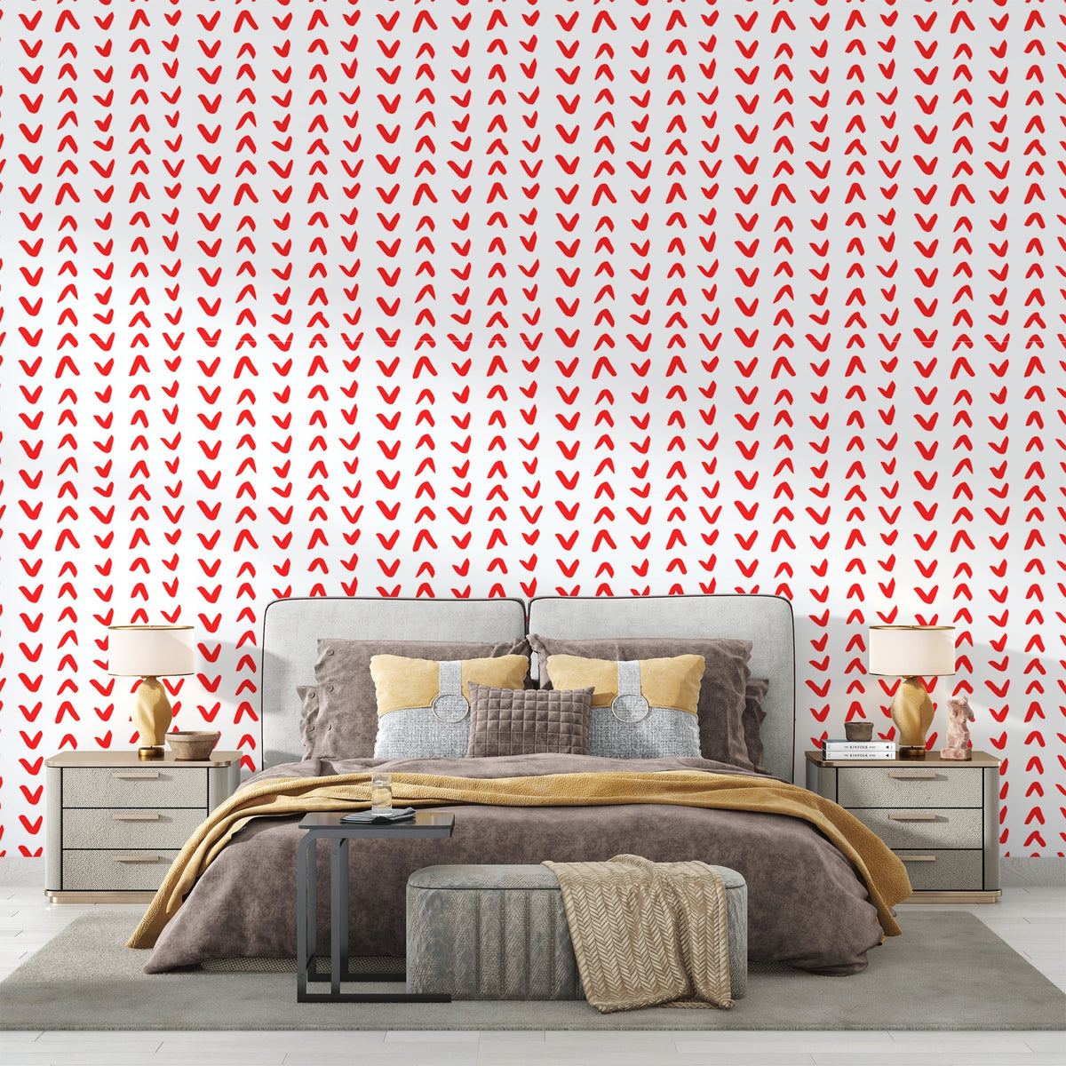 Heart Pattern Mural Wallpaper | Modern Red and White Design