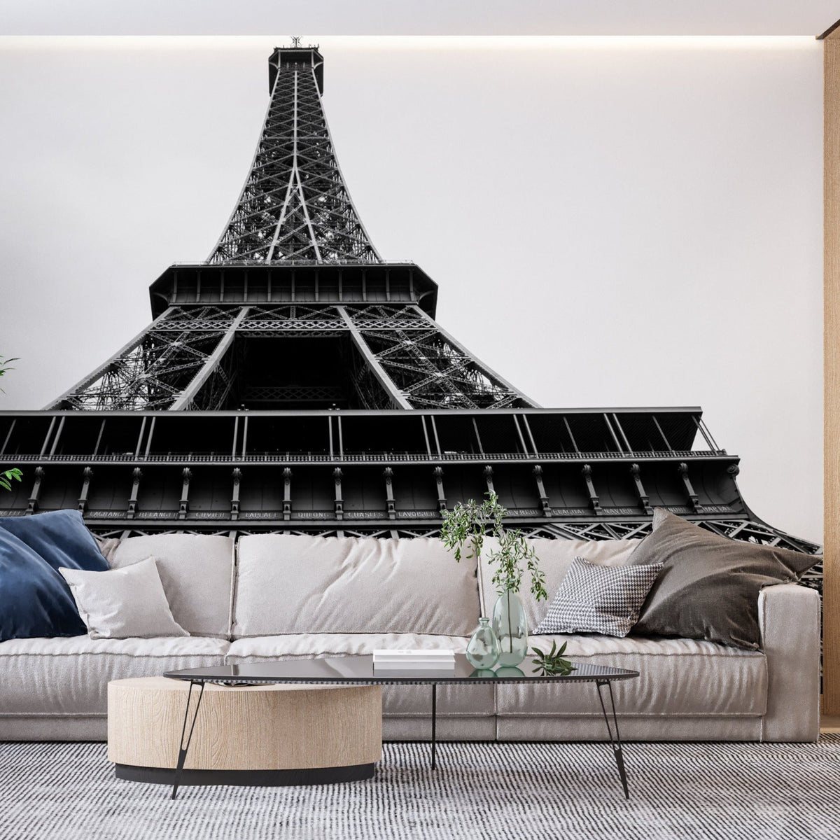 Eiffel Tower Mural Wallpaper | Black and White Architectural Photography